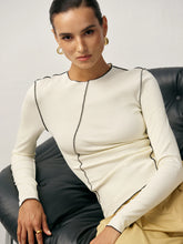 Contrast Piping Ribbed Knit Top
